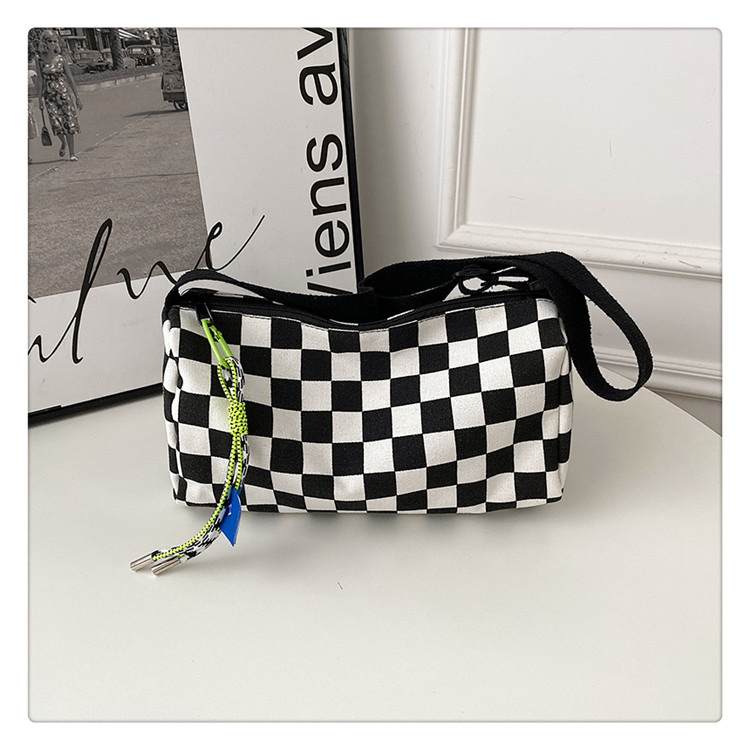 Blue Trendy Checkerboard Boston Bag - Casual Crossbody Shoulder Purse with view 2