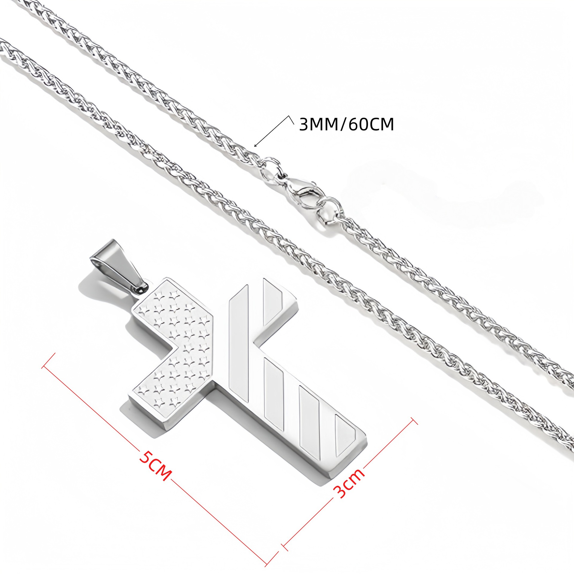 Gold Men's Textured Cross Necklace - Stainless Steel Pendant with view 3