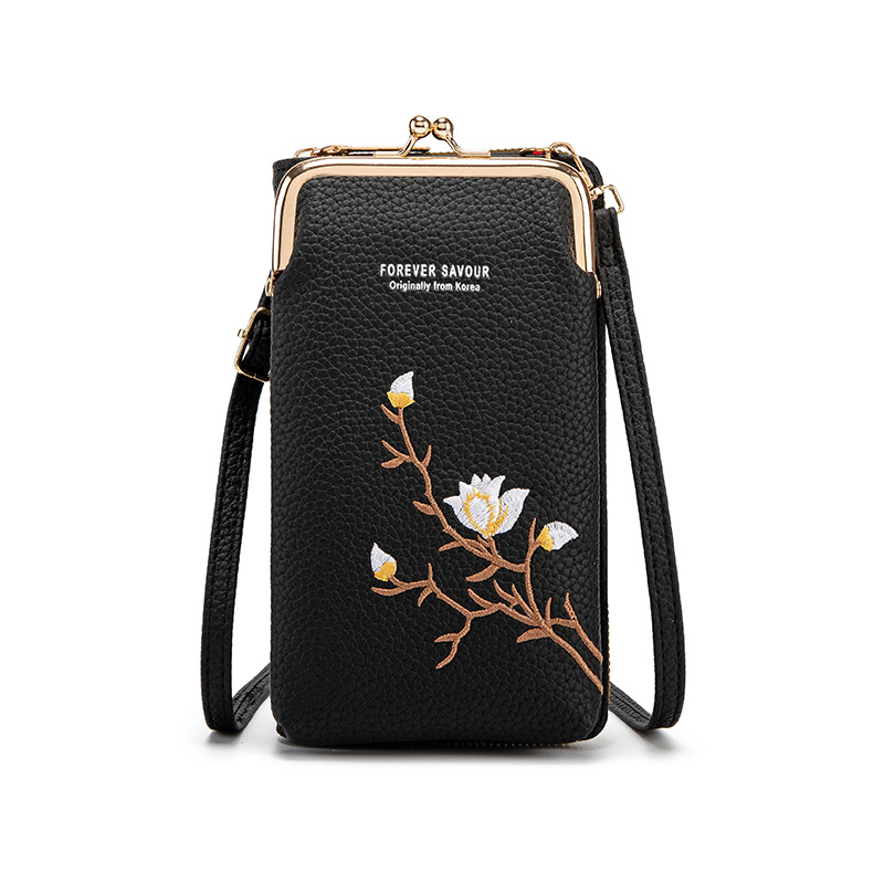 Black Chic Embroidered Crossbody Phone Wallet - All-in-One Purse with — image 1