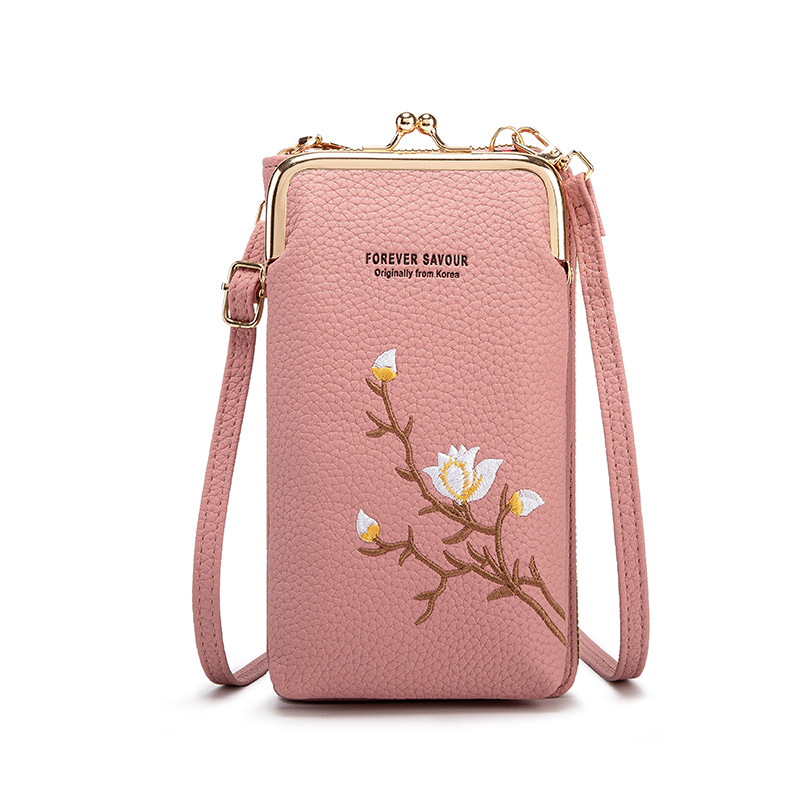 Dark pink Chic Embroidered Crossbody Phone Wallet - All-in-One Purse with — image 1