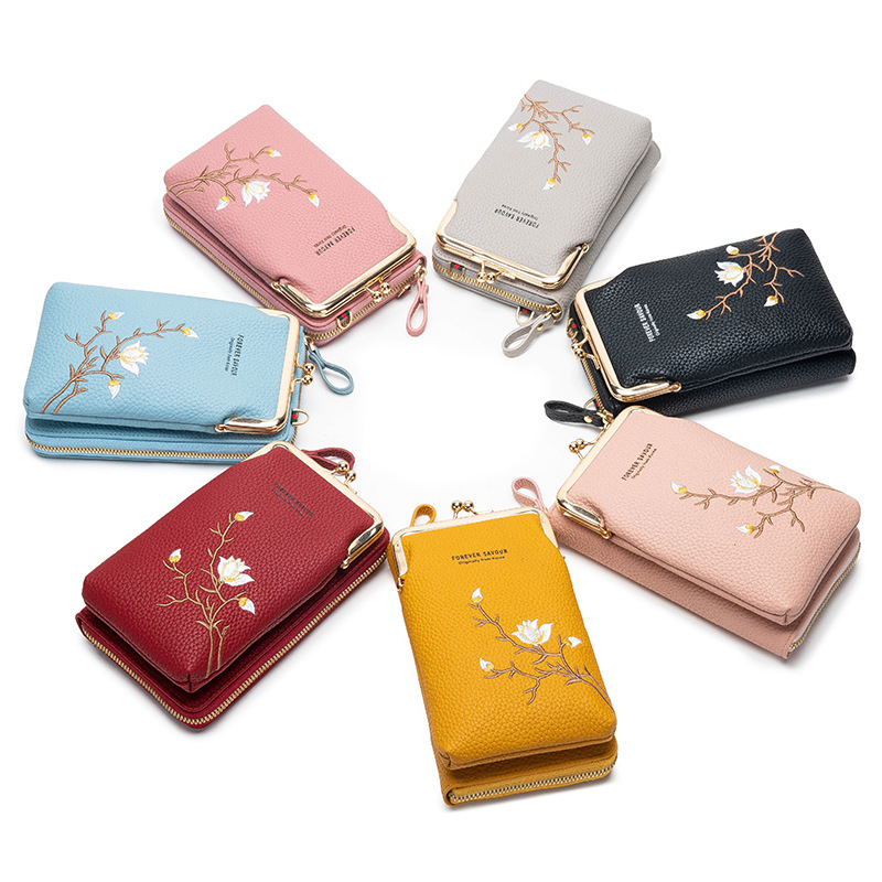Blue Chic Embroidered Crossbody Phone Wallet - All-in-One Purse with Kiss-Lock view 3