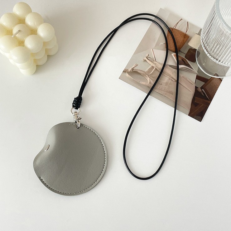 Grey Stylish Leather Earbud Pouch with Lanyard - Portable & Compact Coin Purse — image 1