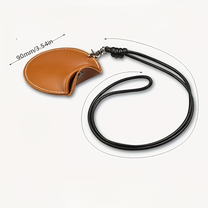 Black Stylish Leather Earbud Pouch with Lanyard - Portable & Compact Coin view 3