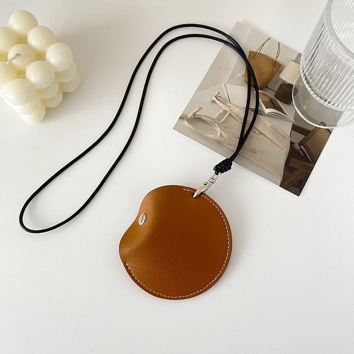 Chocolate color Stylish Leather Earbud Pouch with Lanyard - Portable & Compact — image 1