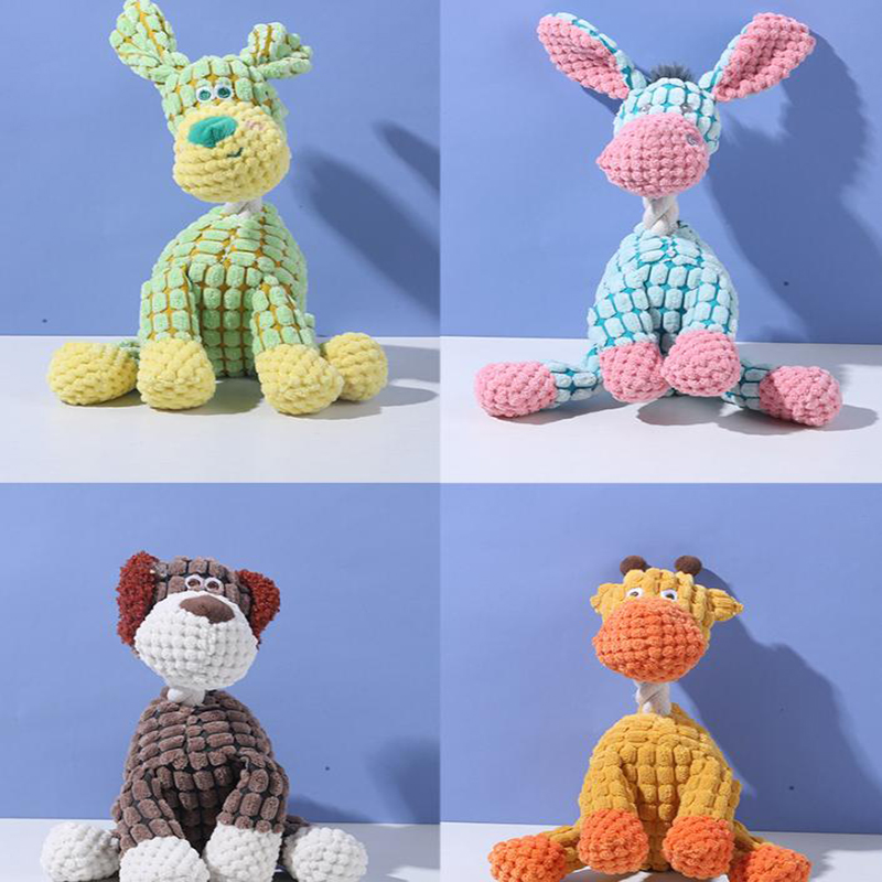 White goat Cuddly Corduroy Squeaky Animal Toy - Interactive Plush Chew for Dogs view 2