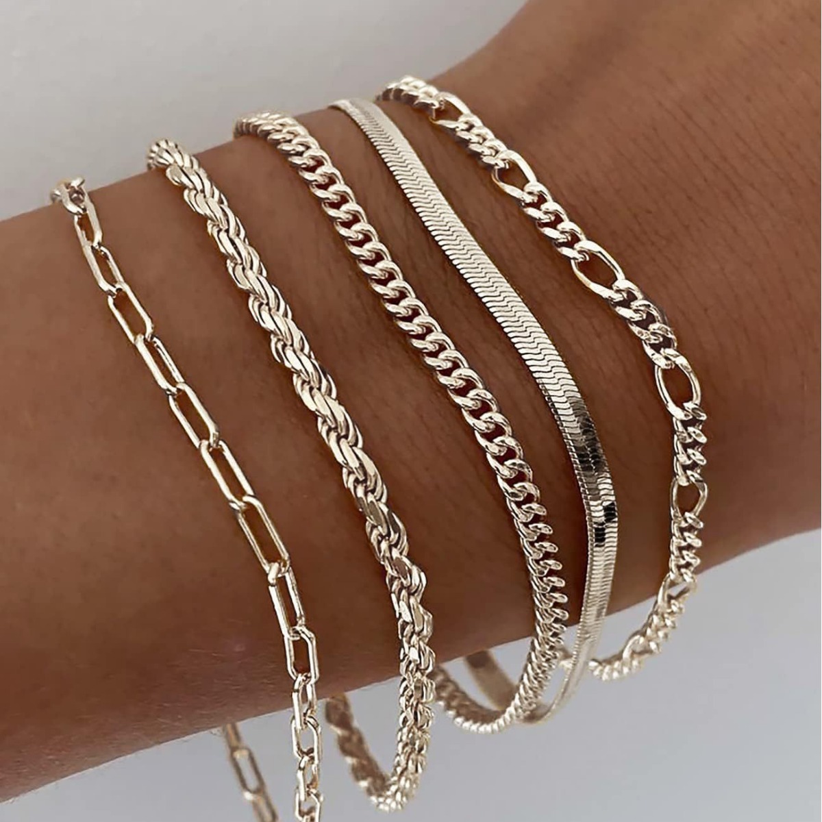 A Silver five-piece set Chic Multi-Layered Alloy Bracelet Set - Fashionable — image 1