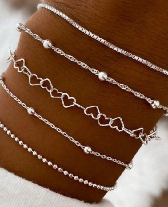 A Silver five-piece set Chic Multi-Layered Alloy Bracelet Set - Fashionable view 2