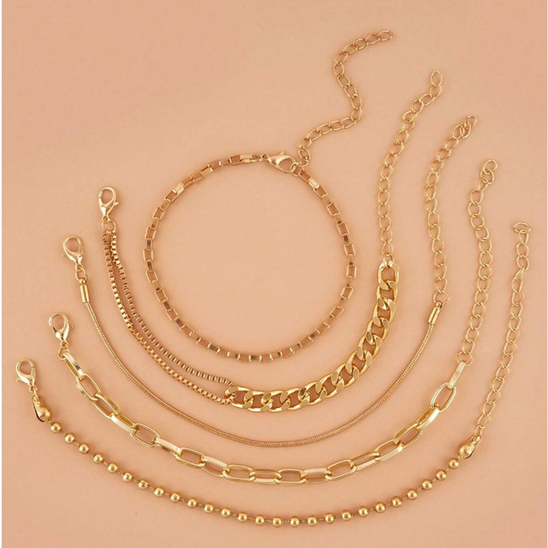 A Silver six-piece set Chic Multi-Layered Alloy Bracelet Set - Fashionable view 3