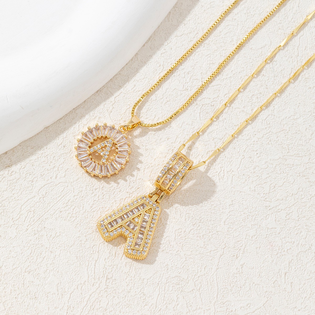 Sparkling Cubic Zirconia Initial Letter Necklace Set - Gold Plated Two-Piece — image 1