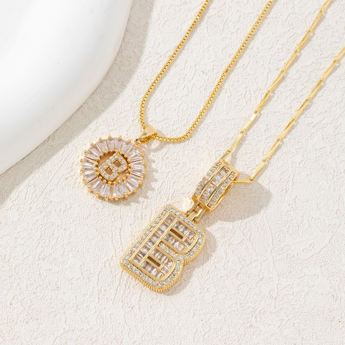 Sparkling Cubic Zirconia Initial Letter Necklace Set - Gold Plated Two-Piece — image 1