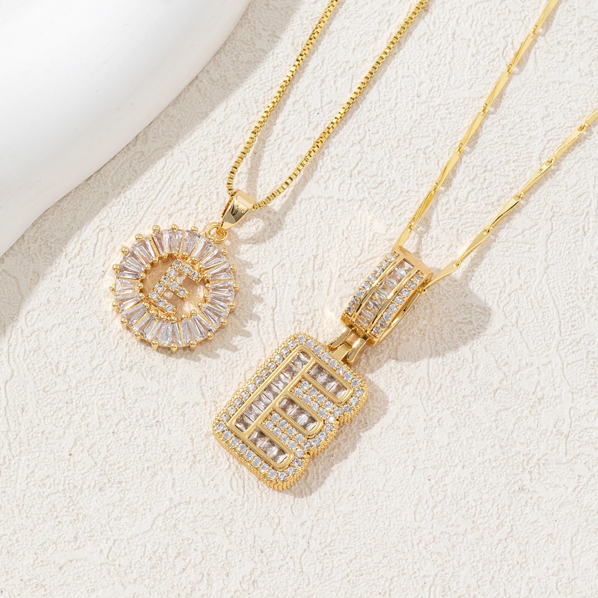 Sparkling Cubic Zirconia Initial Letter Necklace Set - Gold Plated Two-Piece — image 1