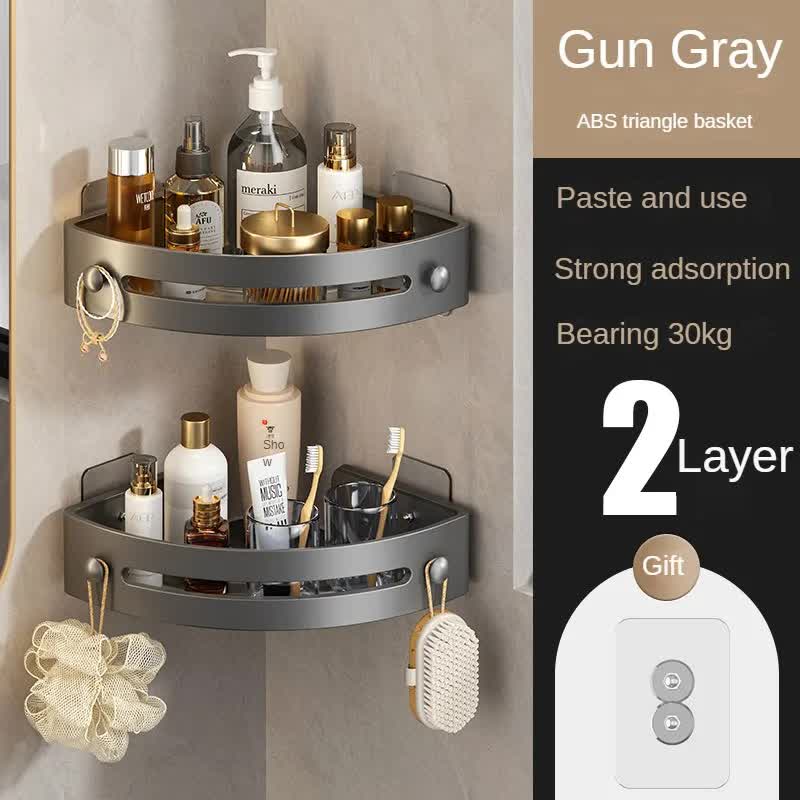 Two layers of gun gray Premium No-Drill Corner Shower Caddy - Thickened ABS — image 1