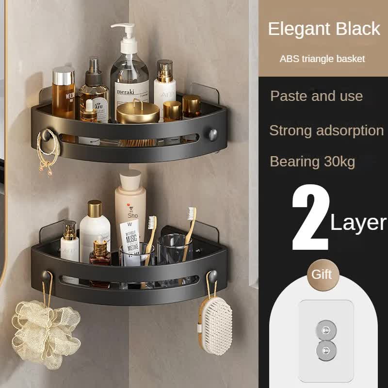 Two layers of elegant black Premium No-Drill Corner Shower Caddy - Thickened — image 1