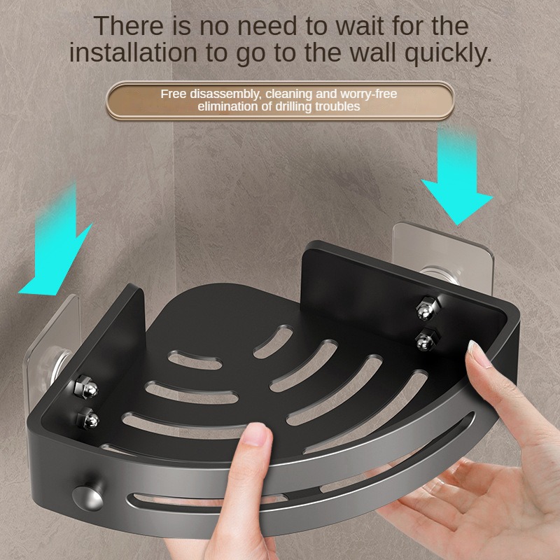 Two layers of elegant black Premium No-Drill Corner Shower Caddy - Thickened view 2