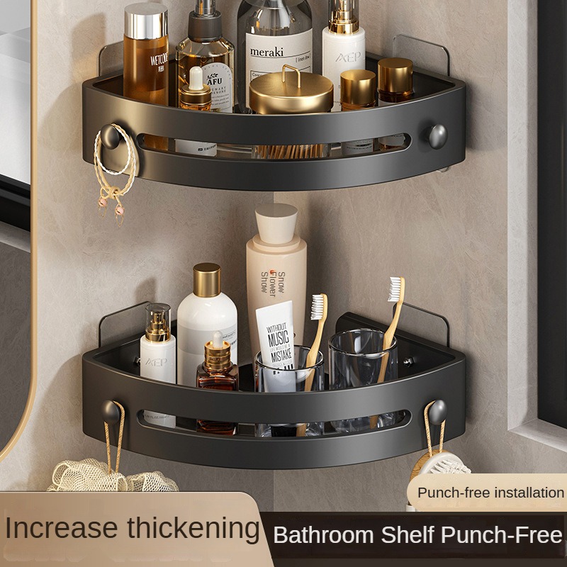 Three layers of gun gray Premium No-Drill Corner Shower Caddy - Thickened ABS view 4