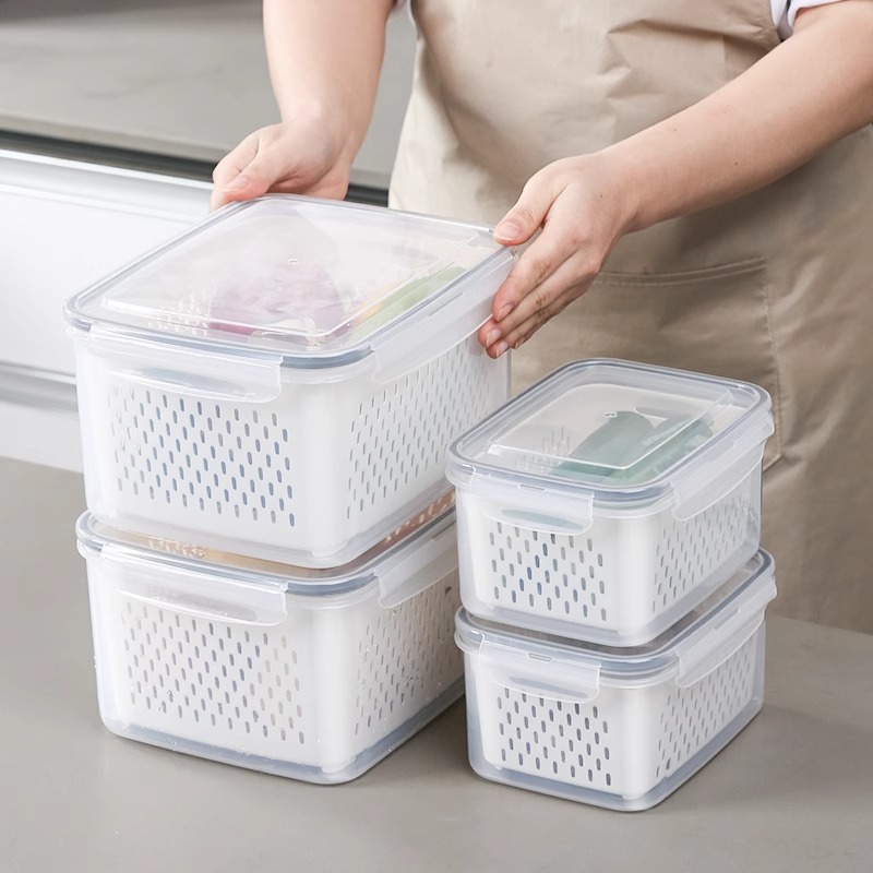 Grey Food-Grade Refrigerator Storage Container Set – Ventilated view 2