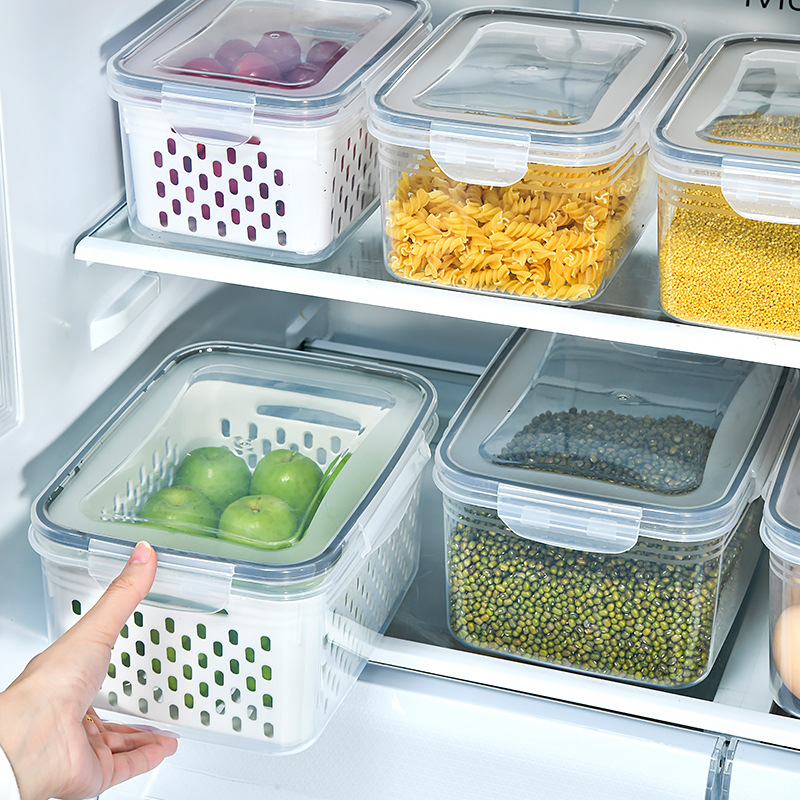 Grey Food-Grade Refrigerator Storage Container Set – Ventilated view 4