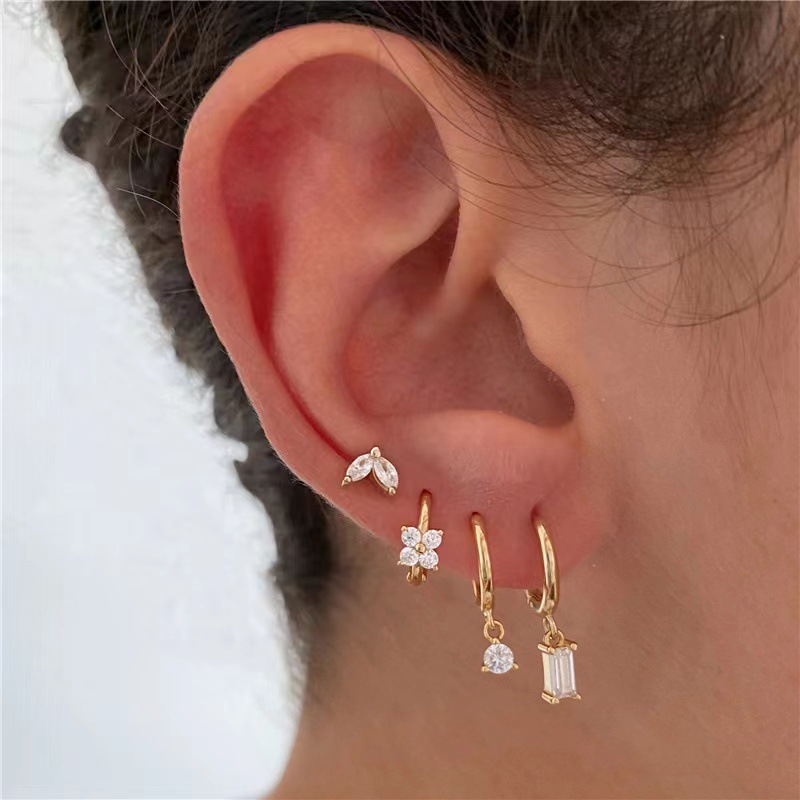Three-piece set Gold Delicate CZ Earring Stacking Set - Huggie Hoops & Studs view 2
