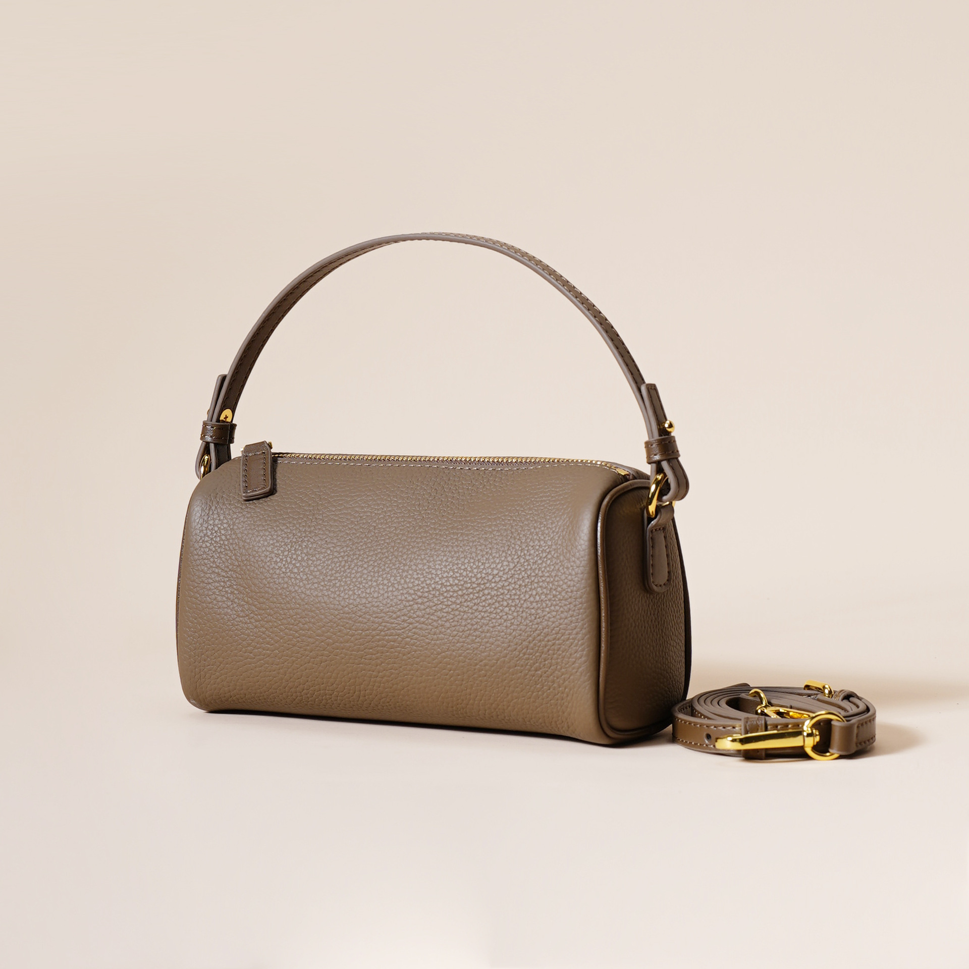 Genuine Leather Boston Bag - Mini Barrel Crossbody & Top Handle Purse(grey) — image 1