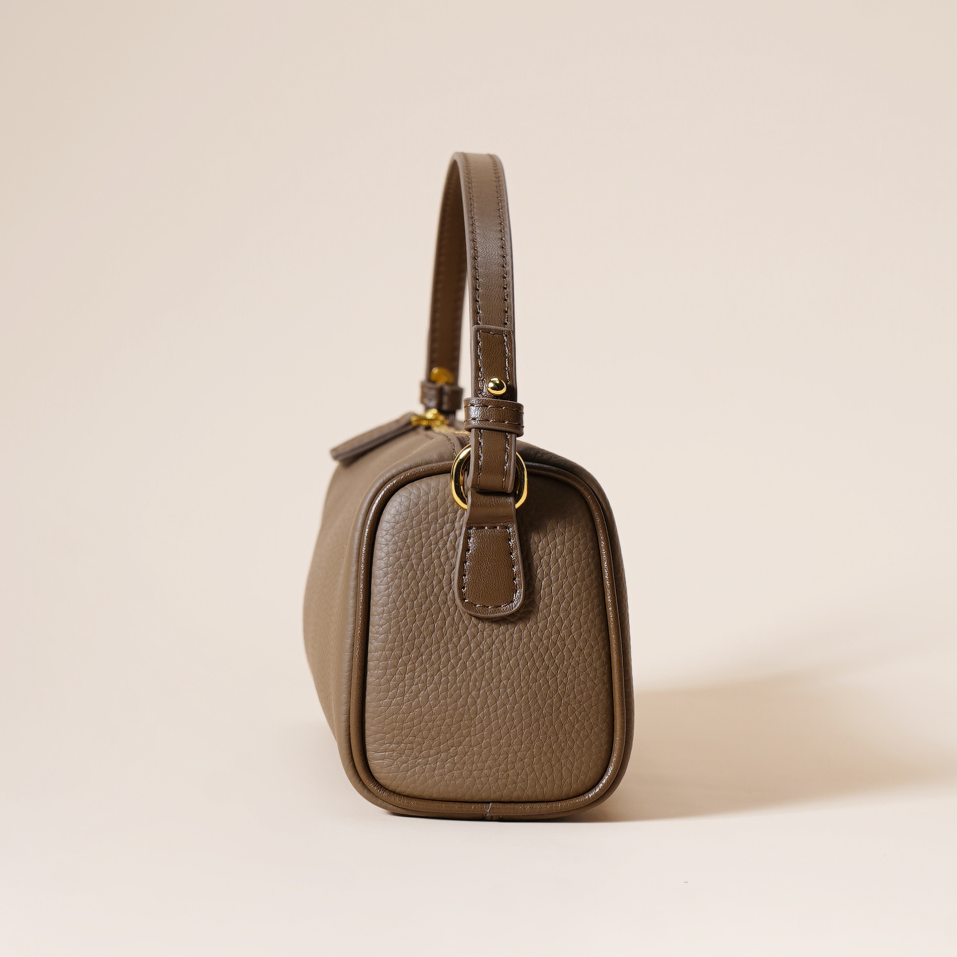 Genuine Leather Boston Bag - Mini Barrel Crossbody & Top Handle Purse(grey) view 4