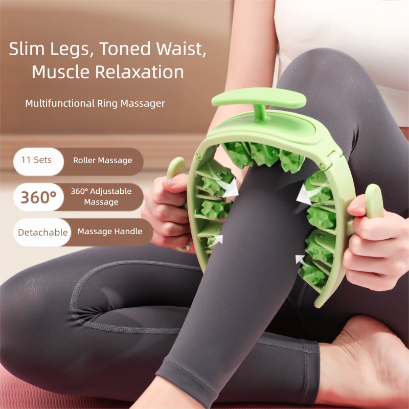 Pink and White Removable Adjustable Wrap-Around Muscle Roller - 11-Wheel Deep view 3