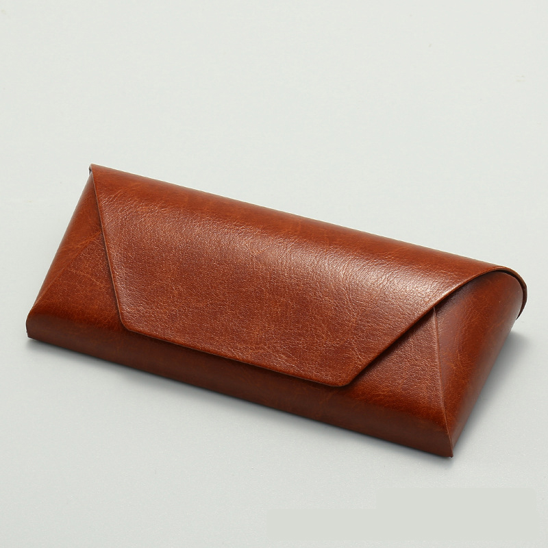 2 Pcs Brown Vintage Style PU Leather Eyewear Case - Protective Hard Shell with — image 1