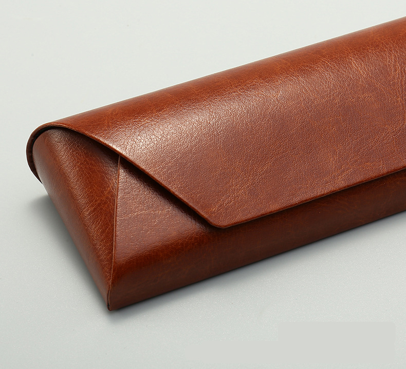 2 Pcs Brown Vintage Style PU Leather Eyewear Case - Protective Hard Shell with view 4