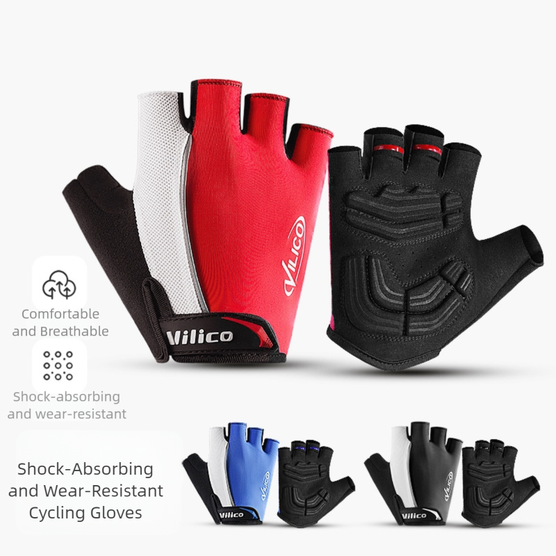 Size M Blue Padded Half-Finger Cycling Gloves - Breathable Shock-Absorbing view 2