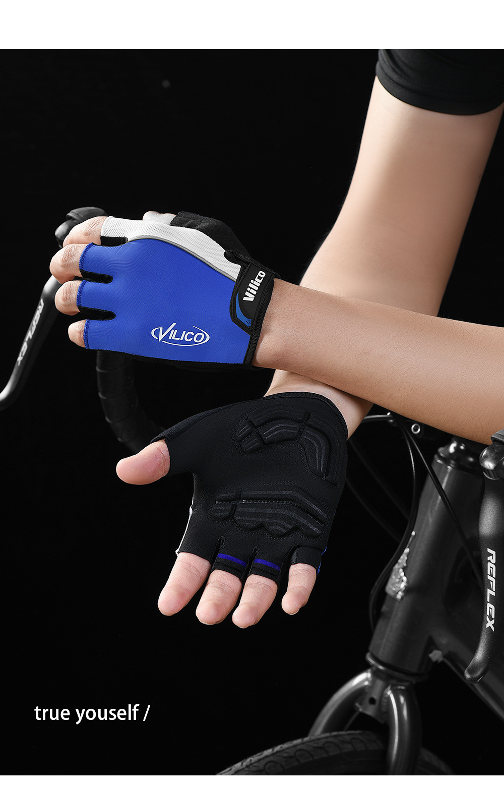 Size L Black Padded Half-Finger Cycling Gloves - Breathable Shock-Absorbing view 9