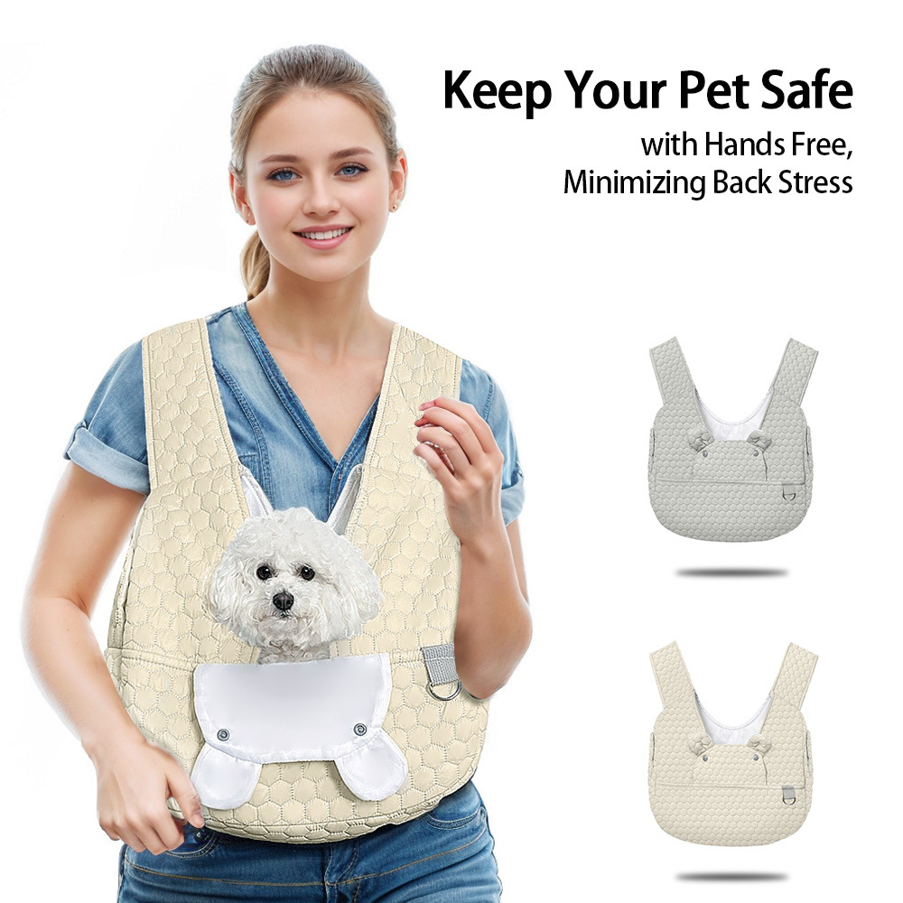 Grey Quilted Hands-Free Pet Carrier Sling - Comfortable Front Pack for Small view 2