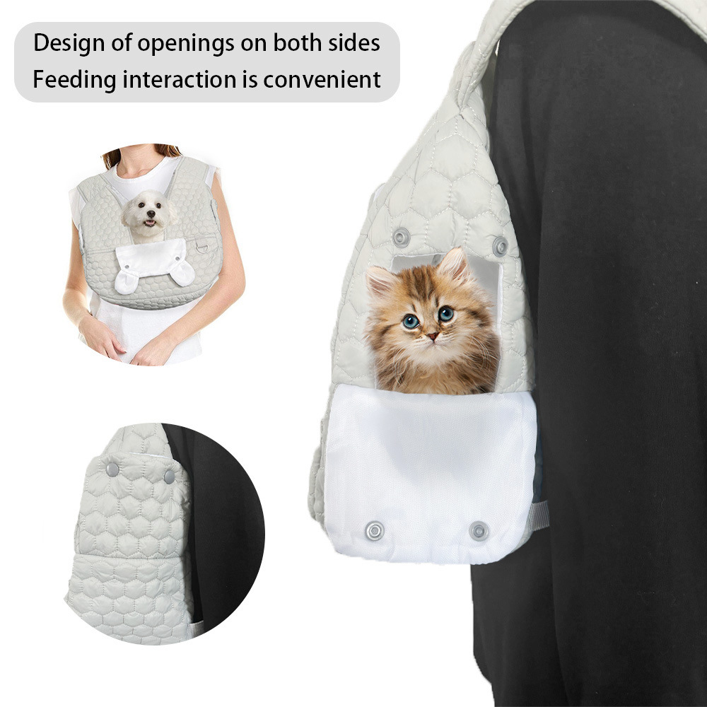 Grey Quilted Hands-Free Pet Carrier Sling - Comfortable Front Pack for Small view 4