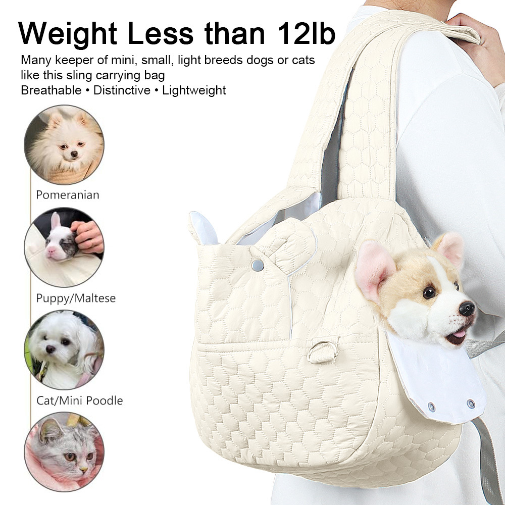 Light Khaki Quilted Hands-Free Pet Carrier Sling - Comfortable Front Pack for view 5