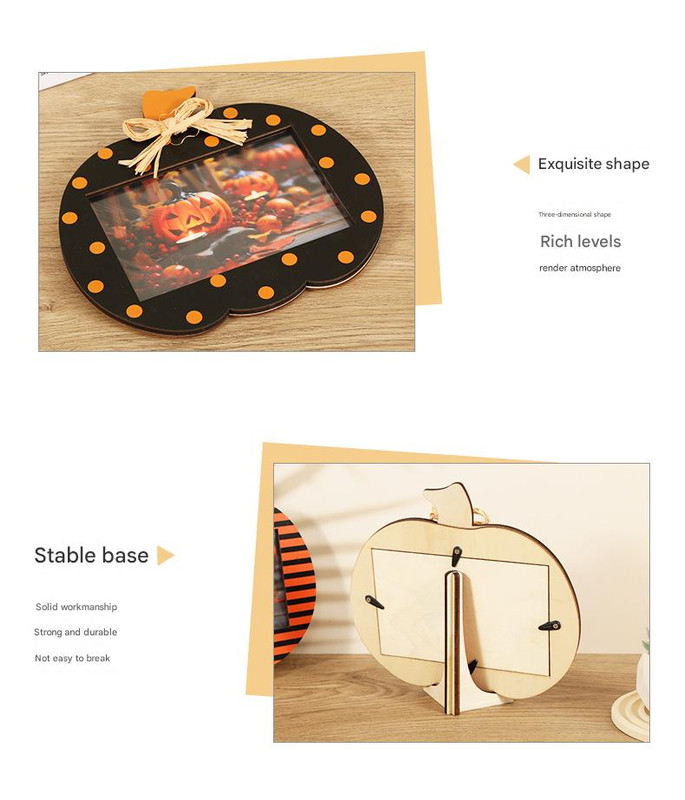 Black and Orange Stripes Pattern Festive Pumpkin Photo Frame - Rustic view 3