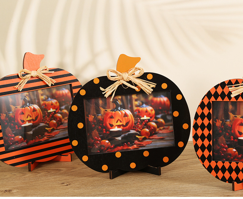 Black and Orange Plaid Pattern Festive Pumpkin Photo Frame - Rustic Halloween view 2