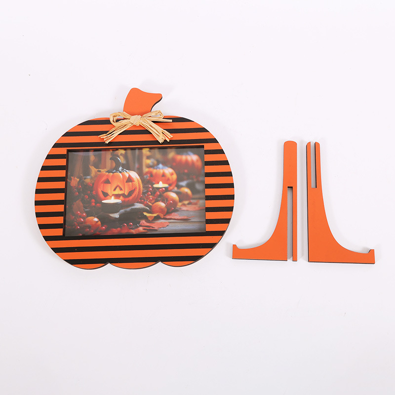 Black and Orange Plaid Pattern Festive Pumpkin Photo Frame - Rustic Halloween view 4