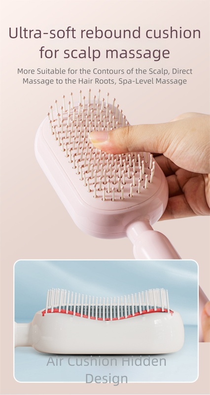 Pink Innovative Self-Cleaning Cushion Hairbrush - Retractable Bristle view 4