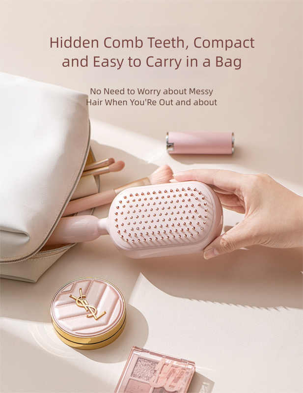 White Innovative Self-Cleaning Cushion Hairbrush - Retractable Bristle view 6