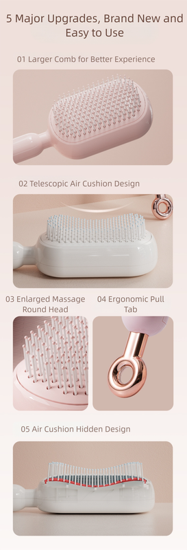 White Innovative Self-Cleaning Cushion Hairbrush - Retractable Bristle view 7