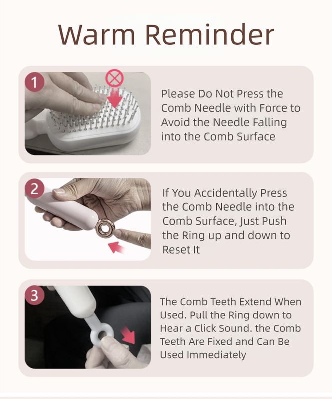 White Innovative Self-Cleaning Cushion Hairbrush - Retractable Bristle view 8