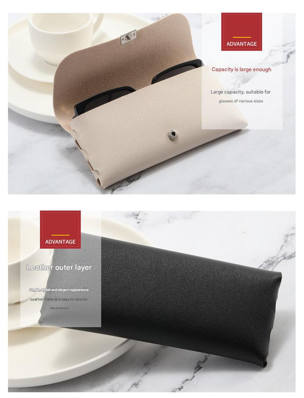 Beige Sleek PU Leather Eyeglass Pouch Set (3-Pack) - Slim Protective Case for view 3
