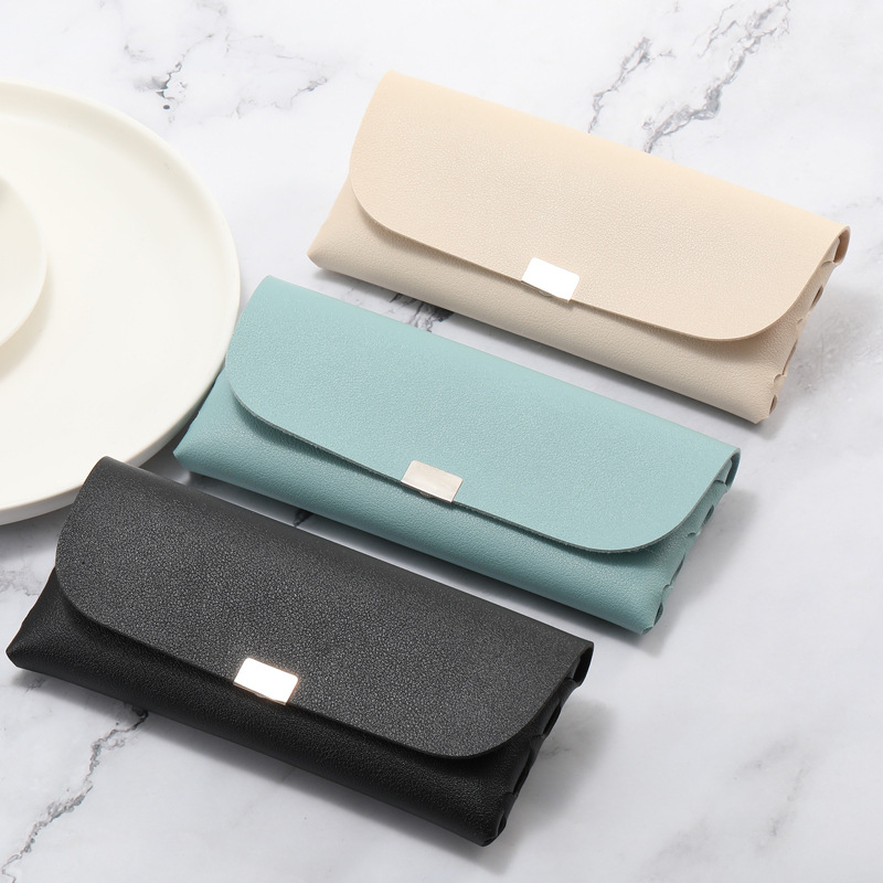 Beige Sleek PU Leather Eyeglass Pouch Set (3-Pack) - Slim Protective Case for view 4