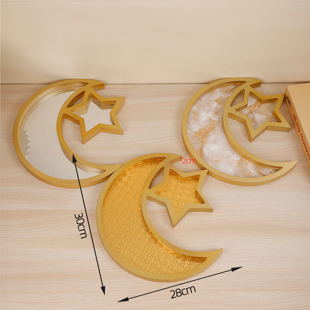 2 Pcs Gold Marble Effect Elegant Celestial Moon & Star Serving Tray - Gold view 2