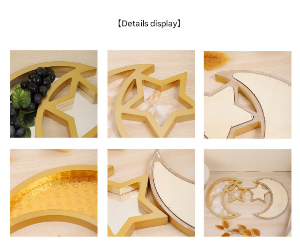 2 Pcs Gold Marble Effect Elegant Celestial Moon & Star Serving Tray - Gold view 5