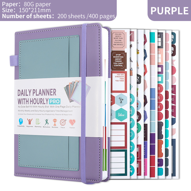 Purple A5 PU Leather Agenda for Productivity & Time Management-Undated Daily & — image 1