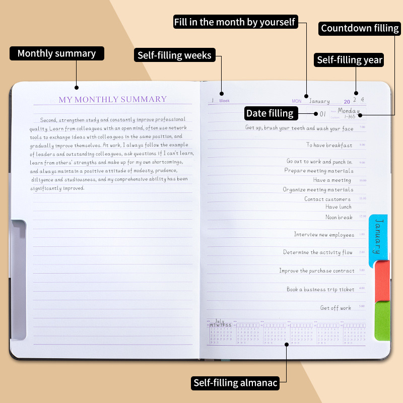 Green A5 PU Leather Agenda for Productivity & Time Management-Undated Daily & view 8