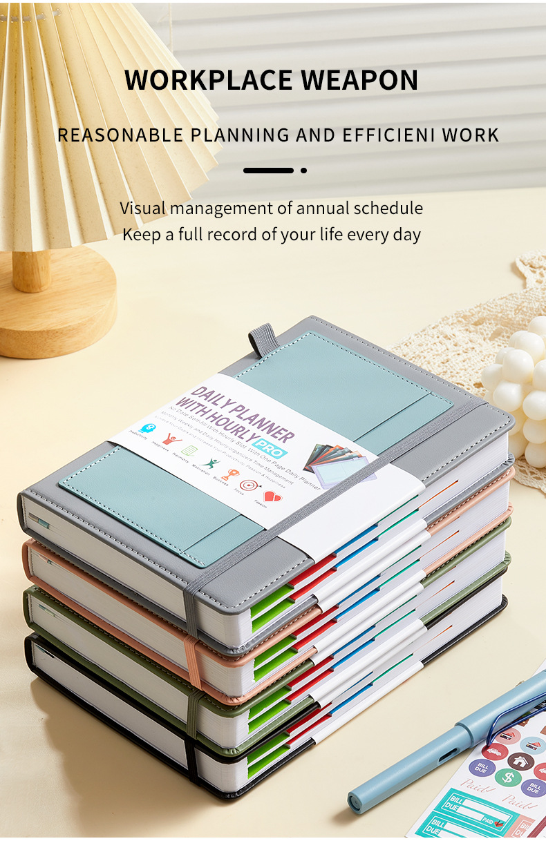 Black A5 PU Leather Agenda for Productivity & Time Management-Undated Daily & view 3