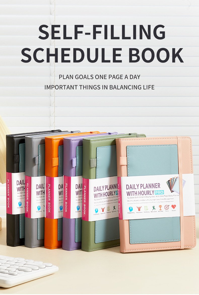 Pink A5 PU Leather Agenda for Productivity & Time Management-Undated Daily & view 2