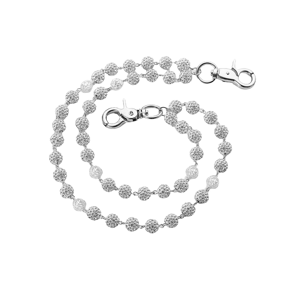 Silver and White Bling Rhinestone Beaded Wallet Chain - Double Layer Hip Hop view 4