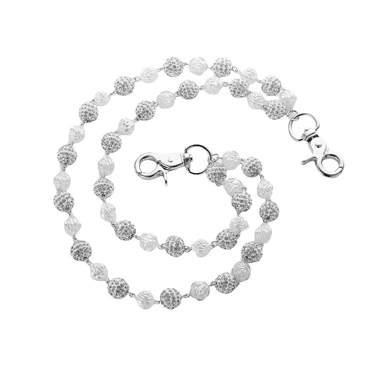 Silver and White Bling Rhinestone Beaded Wallet Chain - Double Layer Hip Hop view 4