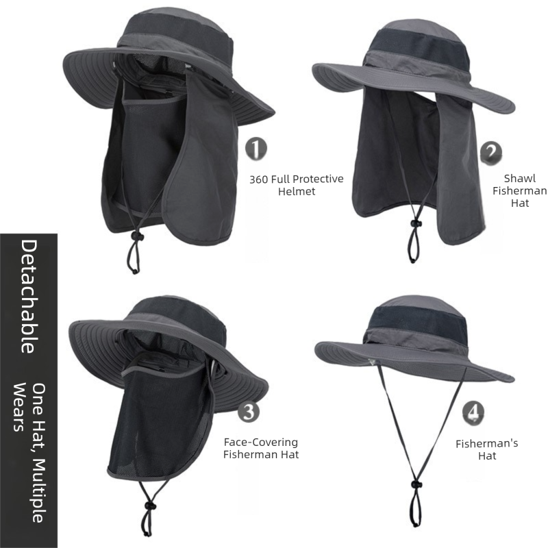 Black Outdoor Summer Sun Protection Hat with UV Protection Breathable Wide view 5